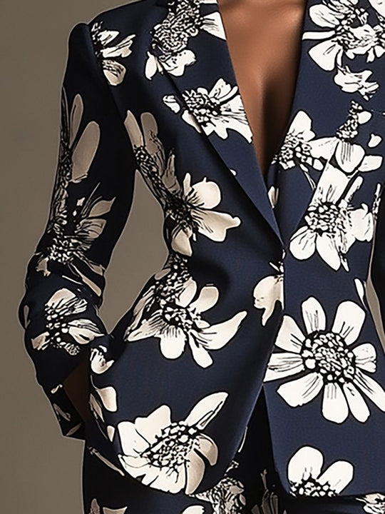 Modern Floral Suit Ensemble - Blazer