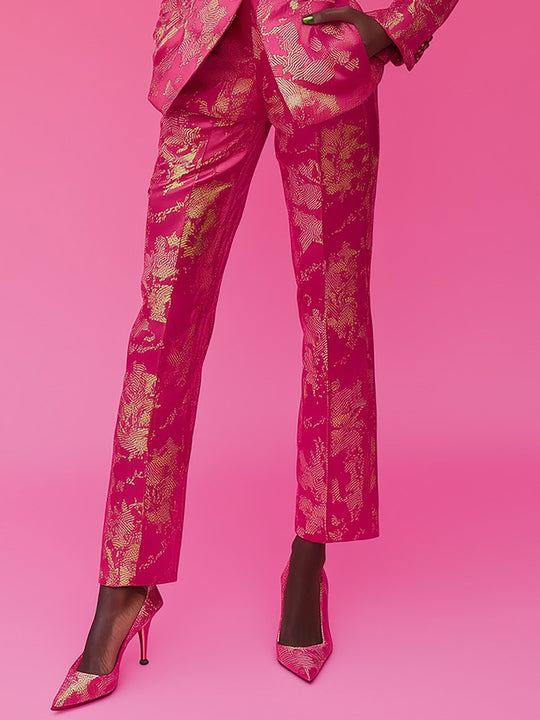 Trendy Pink and Gold Patterned Suit