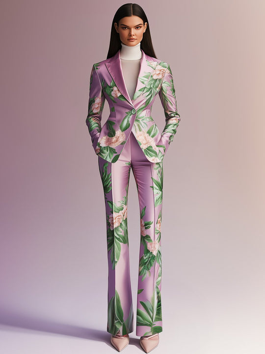 Feminine Lavender Floral Ensemble with Tailored Fit