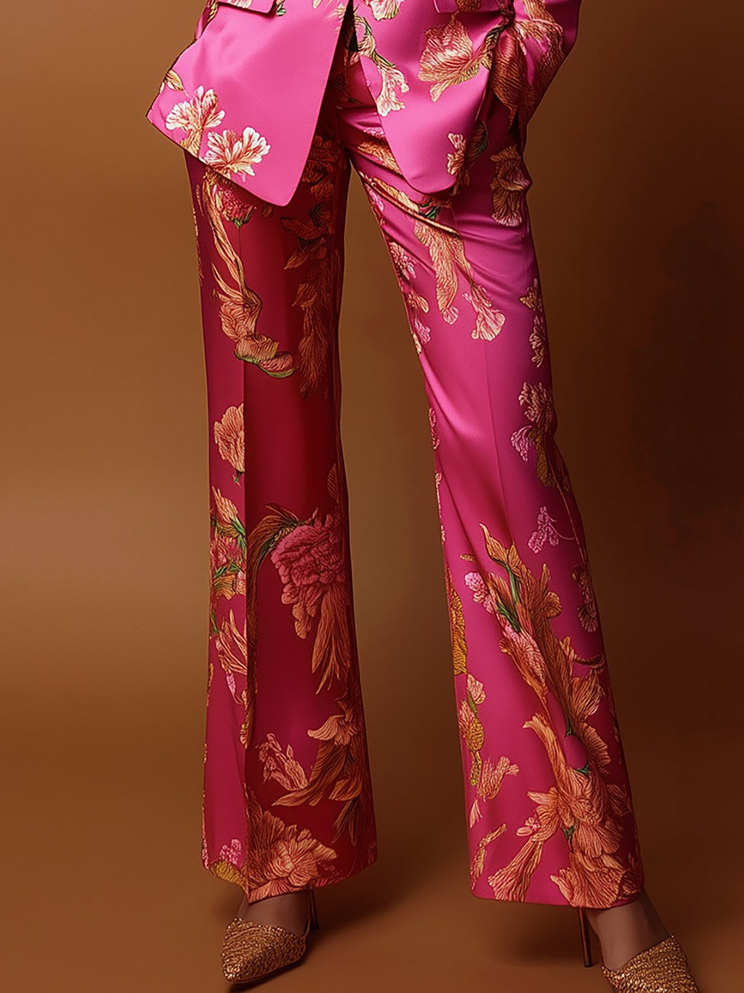 Golden Petals Satin Power Suit