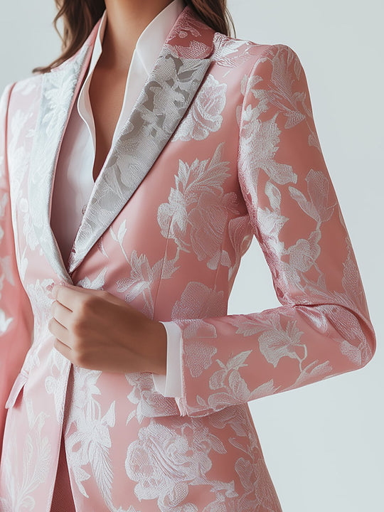 Delicate and Everyday Pink-Silver Satin Print Blazer