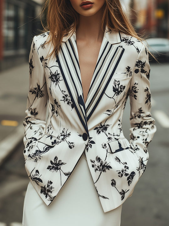 Design-Focused Satin Jacquard Blazer
