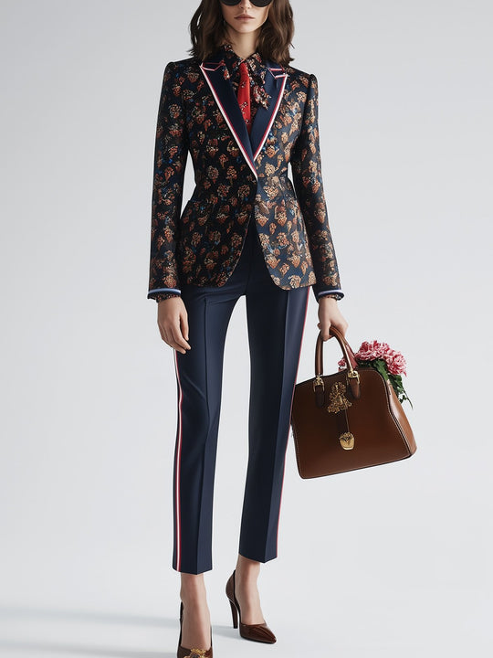 Chic Patterned Blazer and Pants Combination