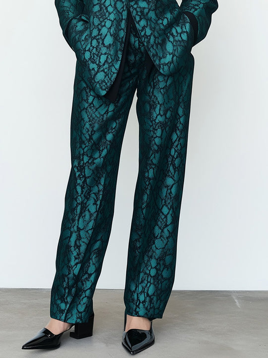 Chic Teal Patterned Suit Ensemble