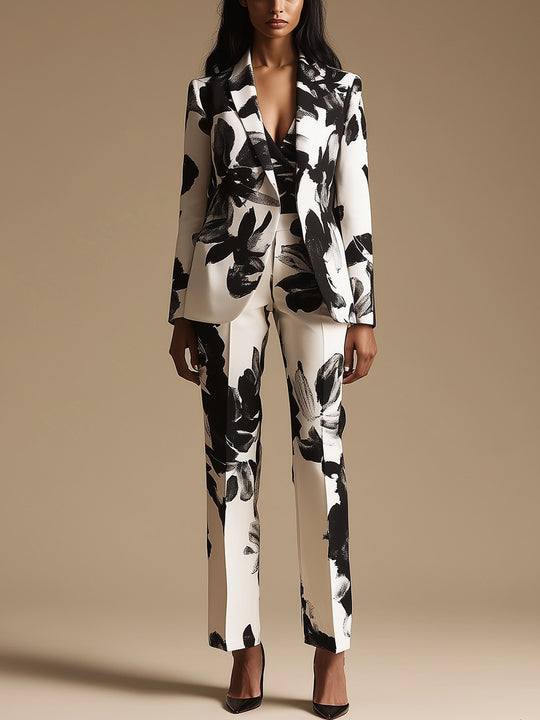 Classic Black and White Print Suit