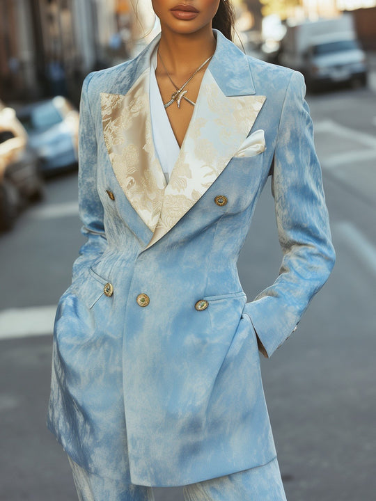Blue Satin Jacquard Blazer