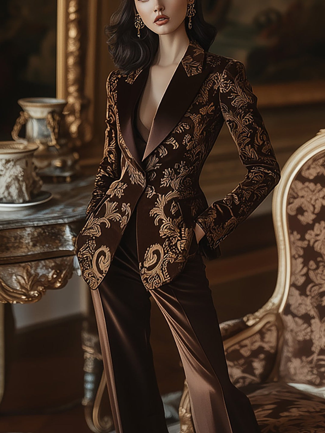 Satin Patterned Suit for Everyday Wear