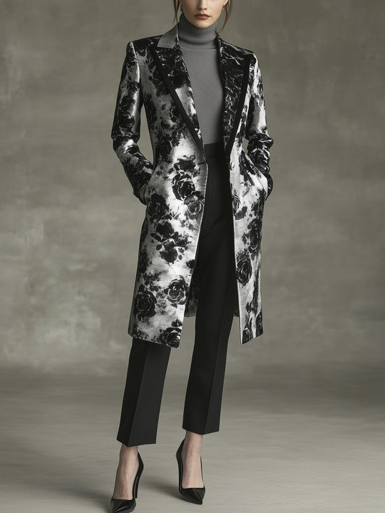 Classic Black Rose Printed Overcoat