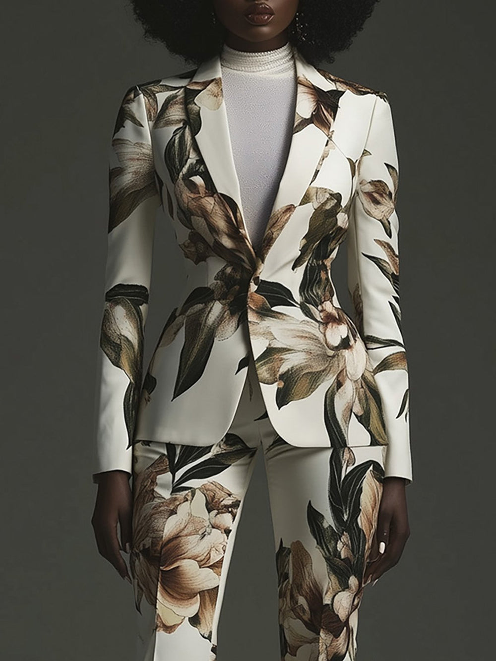 Ivory Bloom Elegant White and Beige Floral Suit