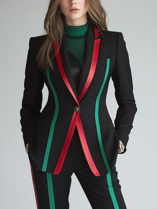 Tailored Perfection: Black Blazer with Luxe Color Blocking