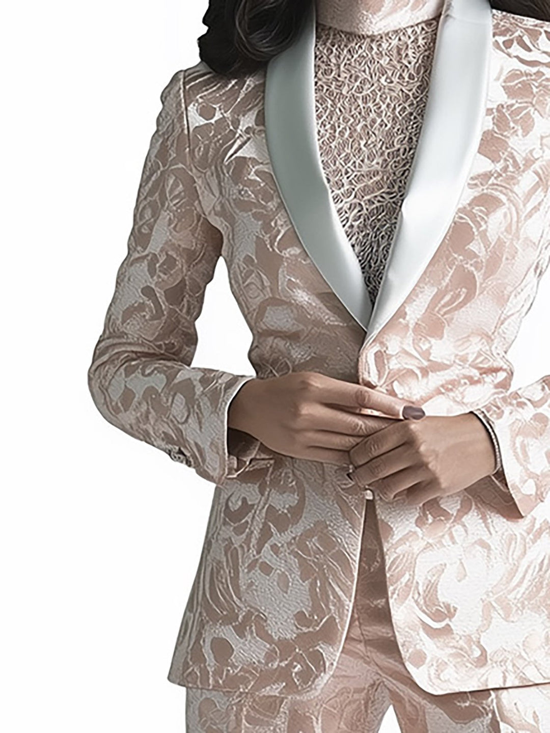 Fashionable Brocade Suit in Pink and White - Blazer