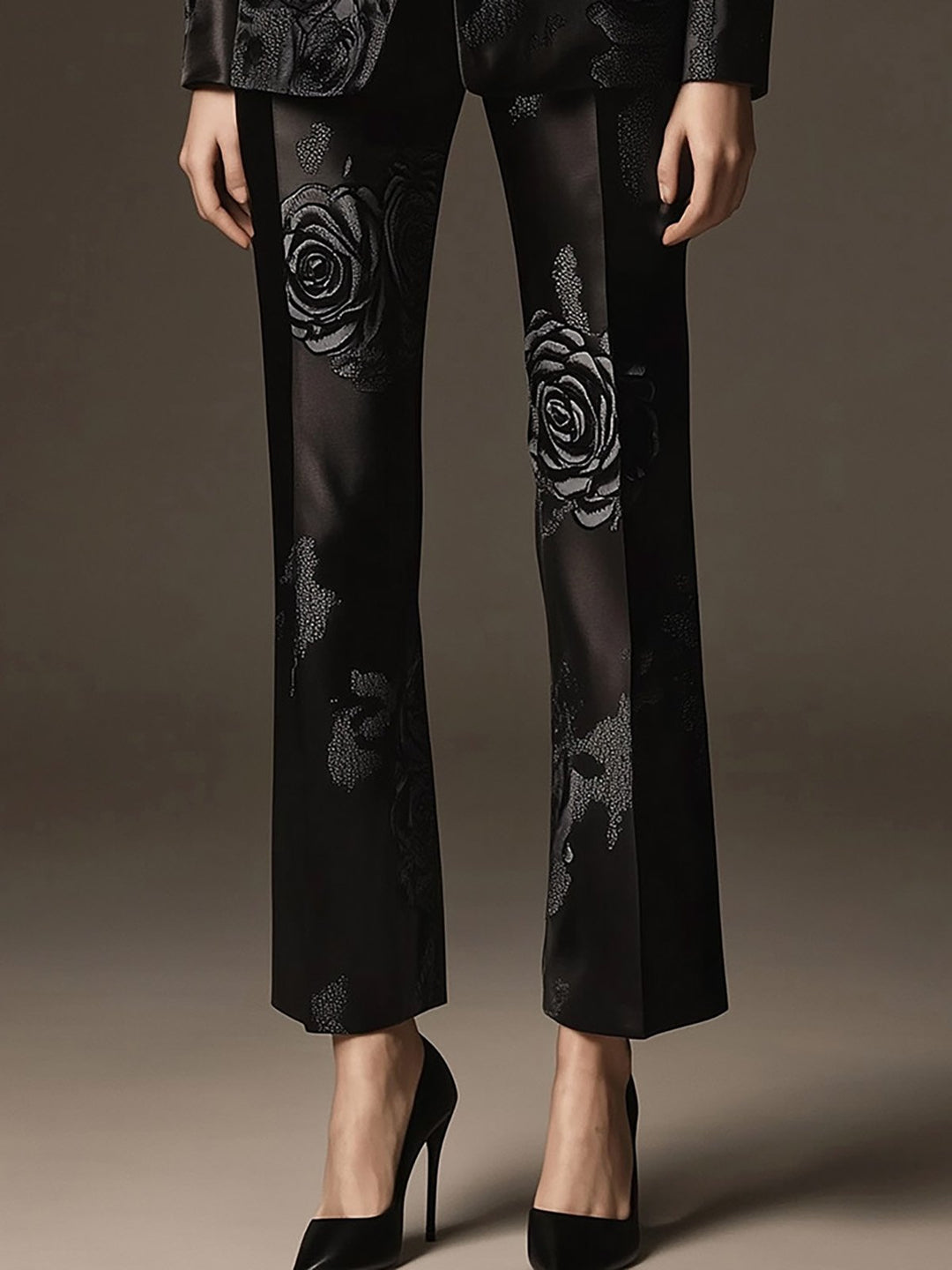 Modern Floral-Embellished Satin Suit - Pants