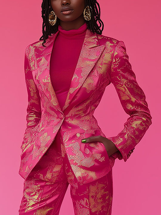 Trendy Pink and Gold Patterned Suit - Blazer