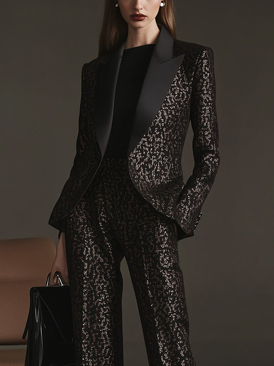 Rich Black and Gold Tailored Set - Blazer