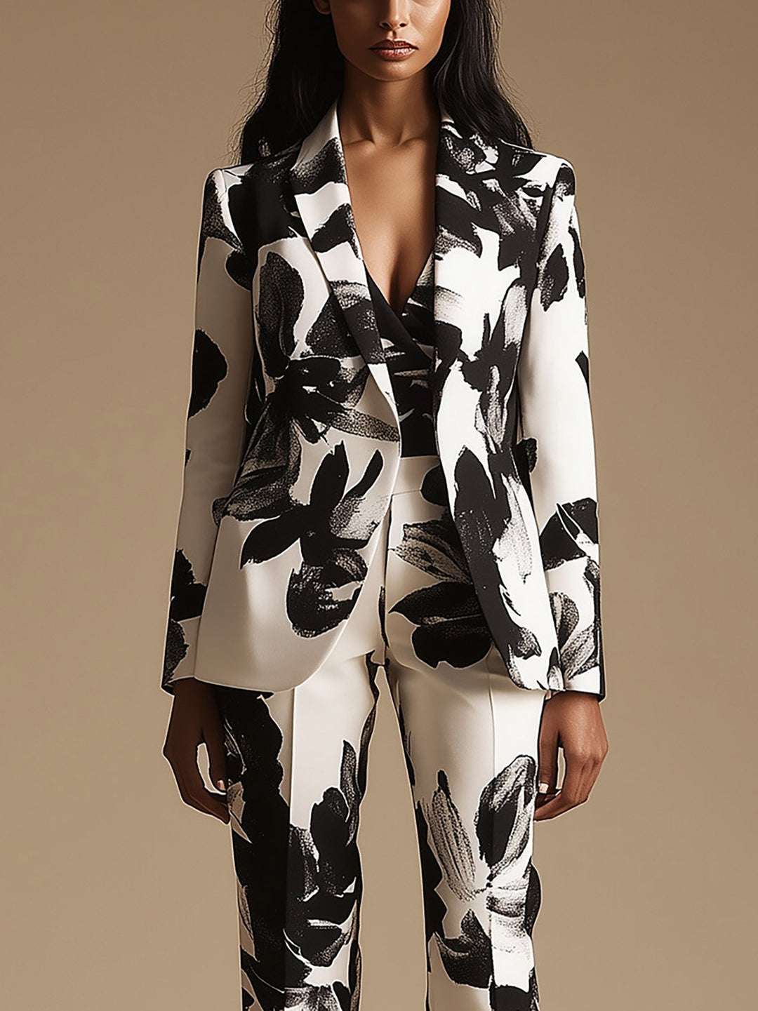 Classic Black and White Print Suit