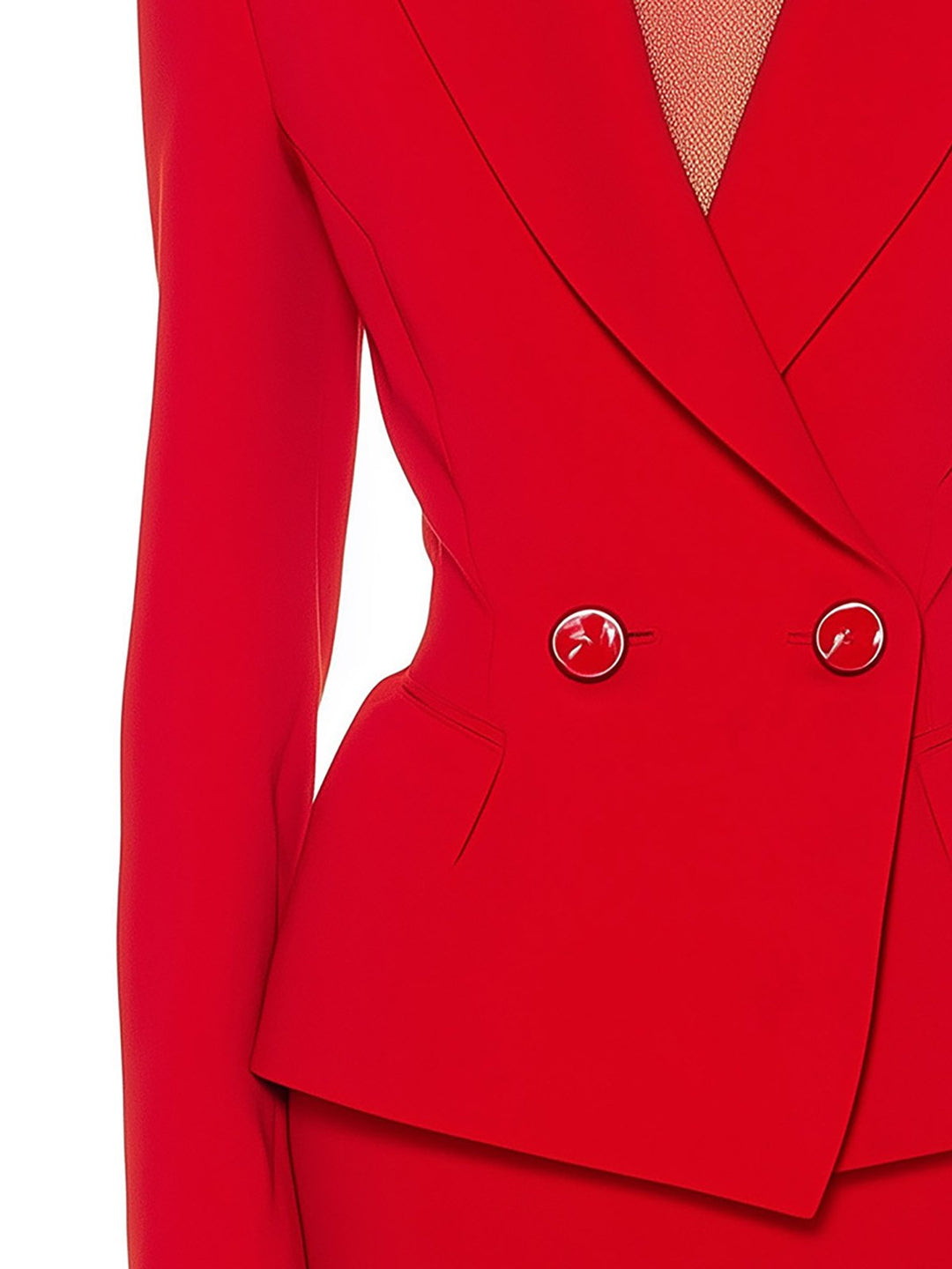 Waist-Cinching Shoulder-Padded Red Blazer