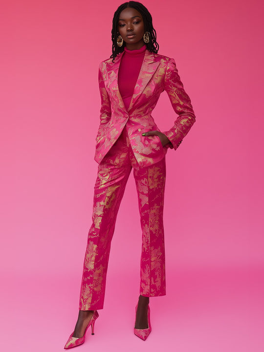 Trendy Pink and Gold Patterned Suit