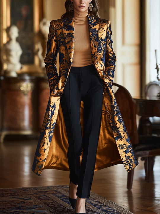 Luxurious Satin Coat with Dark Florals