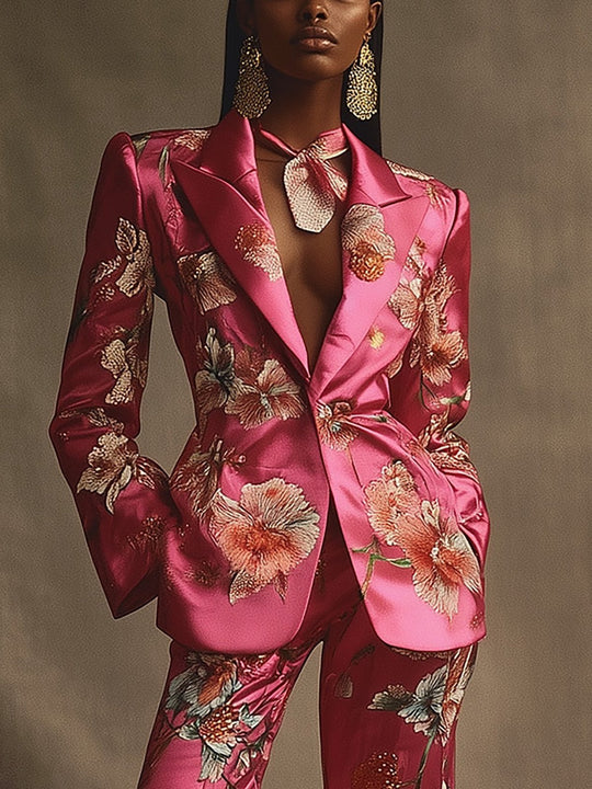 【24-hour shipping】Luxurious Floral Satin Suit