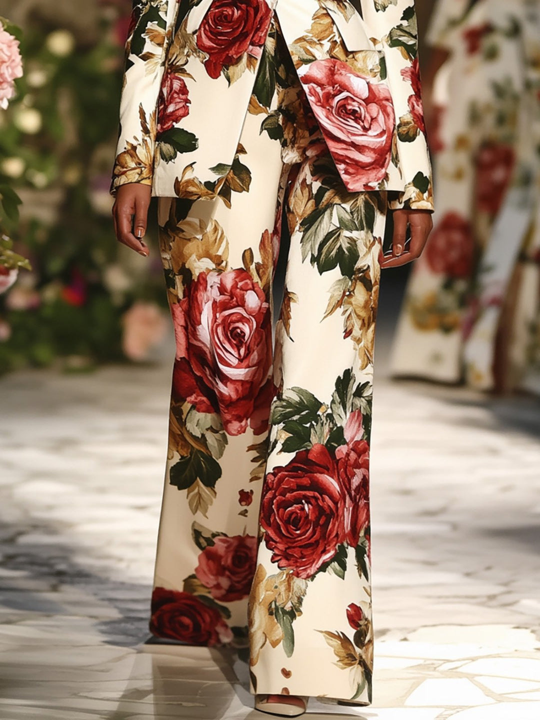 Bold Rose Elegance Floral Blazer and Pant Set