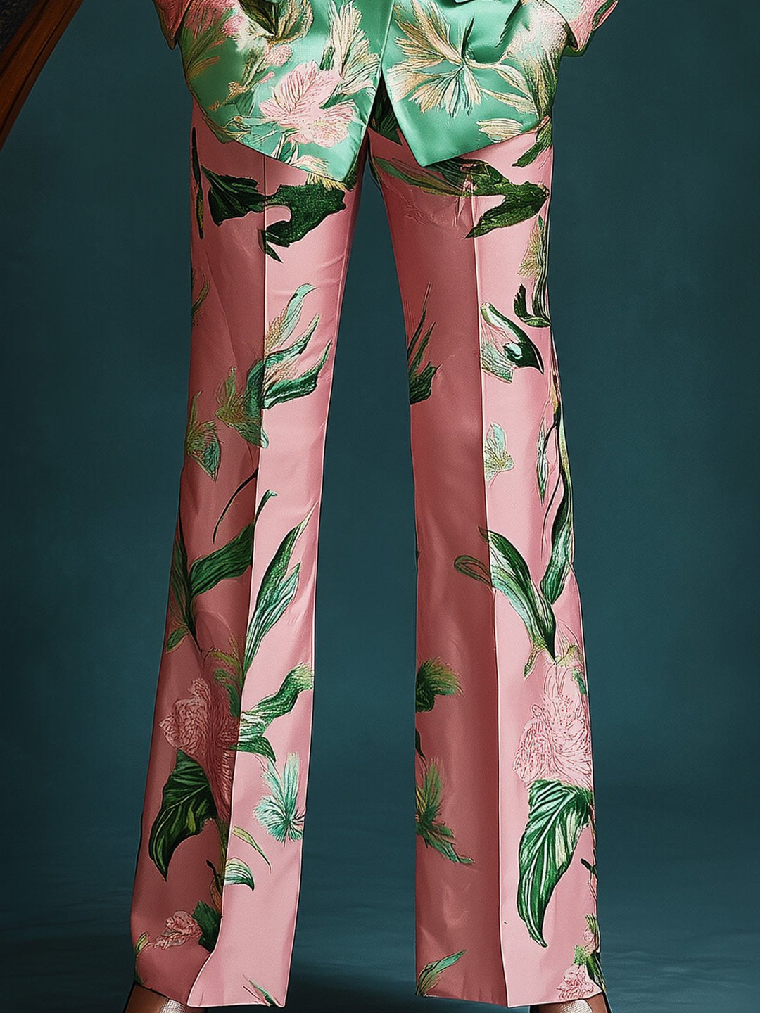 Pink and Green Leaf Print Blazer and Coordinating Set