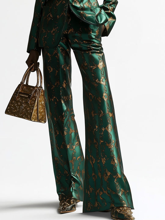 Chic Emerald Green Suit with Gold Accents