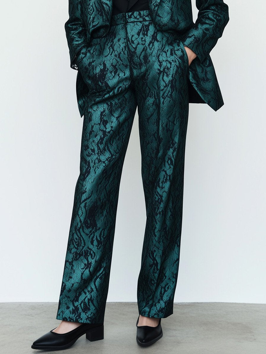 Modern Metallic Green Lace Suit