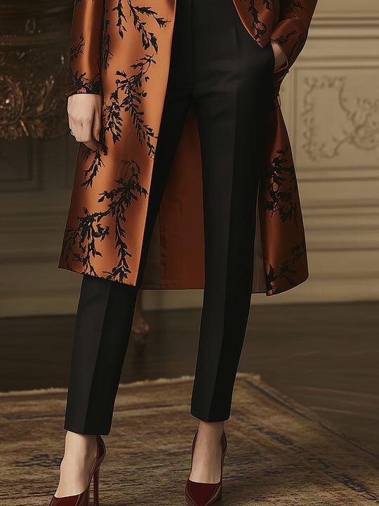 Luxurious Leaf Patterned Trench