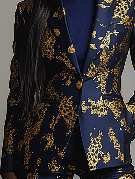 Enchanted Black and Gold Floral Suit - Blazer