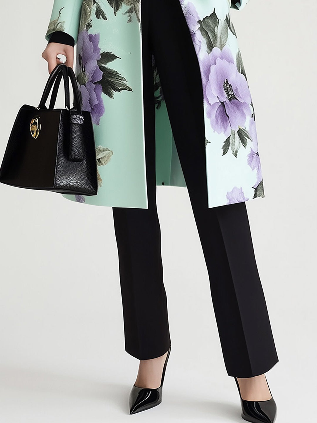 Mint Blossom Elegance Floral Coat