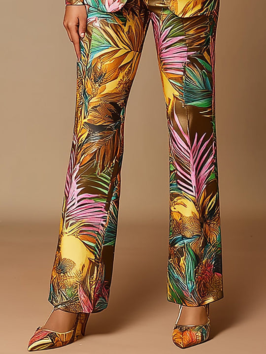 Tropical Elegance Satin Print Suit - Pants