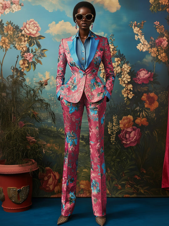 Floral Luxe Pink and Blue Blazer Ensemble