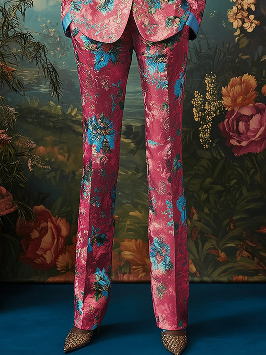 Floral Luxe Pink and Blue Blazer Ensemble - Pants