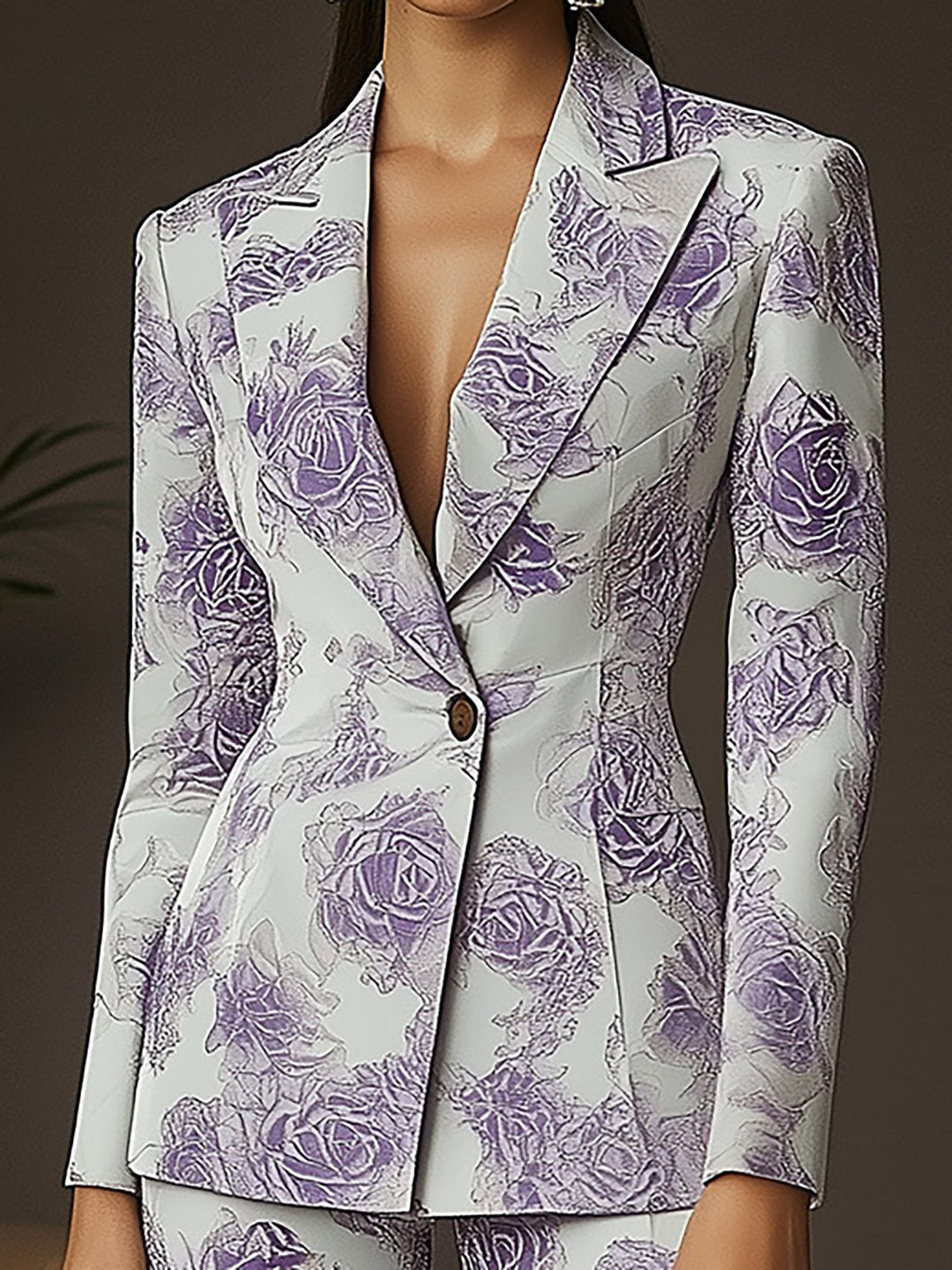 Modern Lilac Rose Print Outfit - Blazer