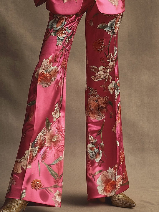 【24-hour shipping】Luxurious Floral Satin Suit - Pants