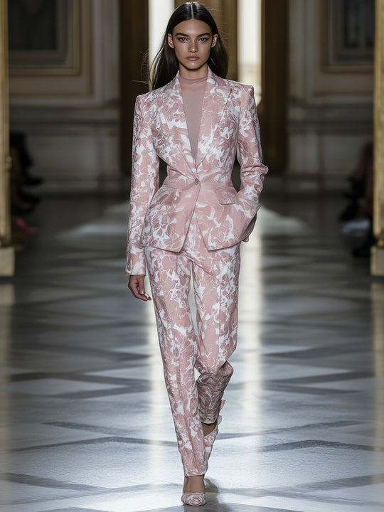 Modern Romance Pink Floral Satin Blazer and Trousers