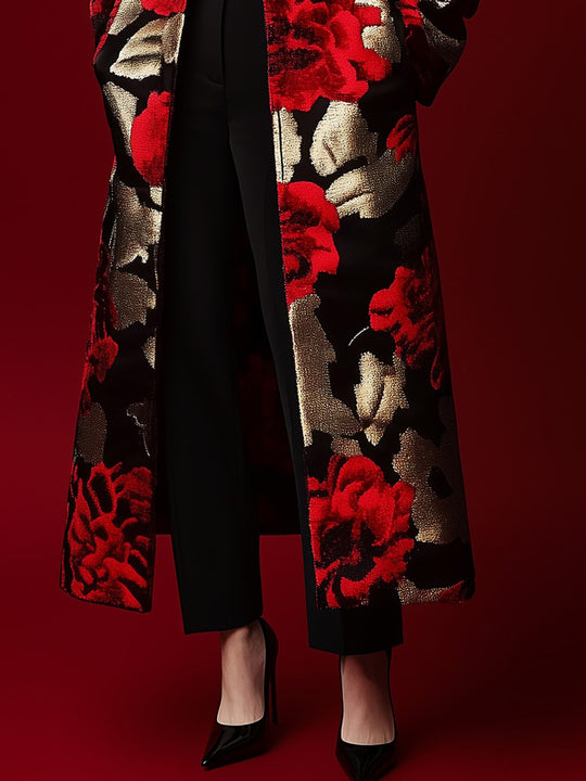 Fiery Petals Satin Overcoat