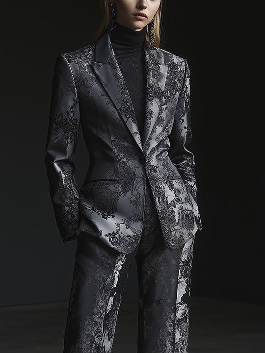 Modern Gothic Satin Damask Suit - Blazer