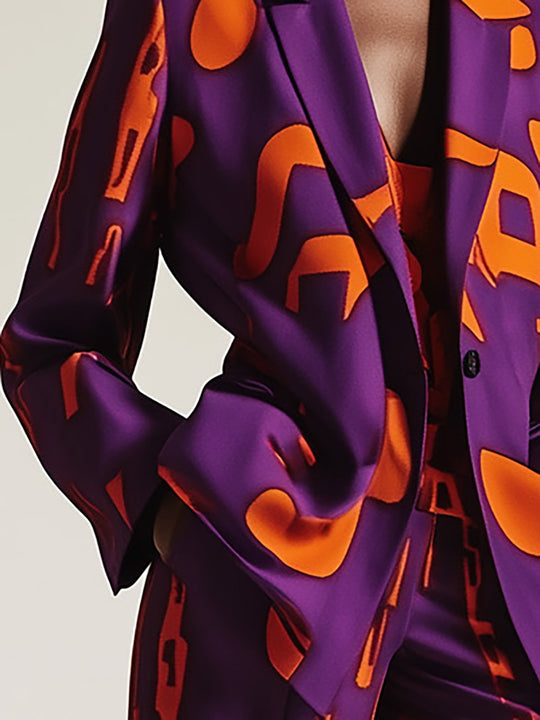 Purple and Orange Geometric Print Suit - Blazer