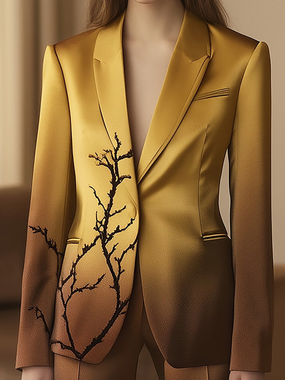 Ombre Satin Suit with Branch Detail - Blazer