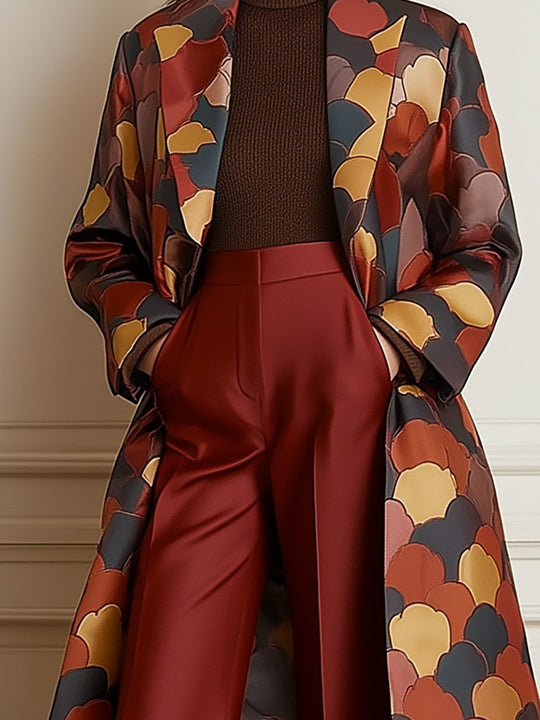 Warm-Toned Patterned Satin Coat