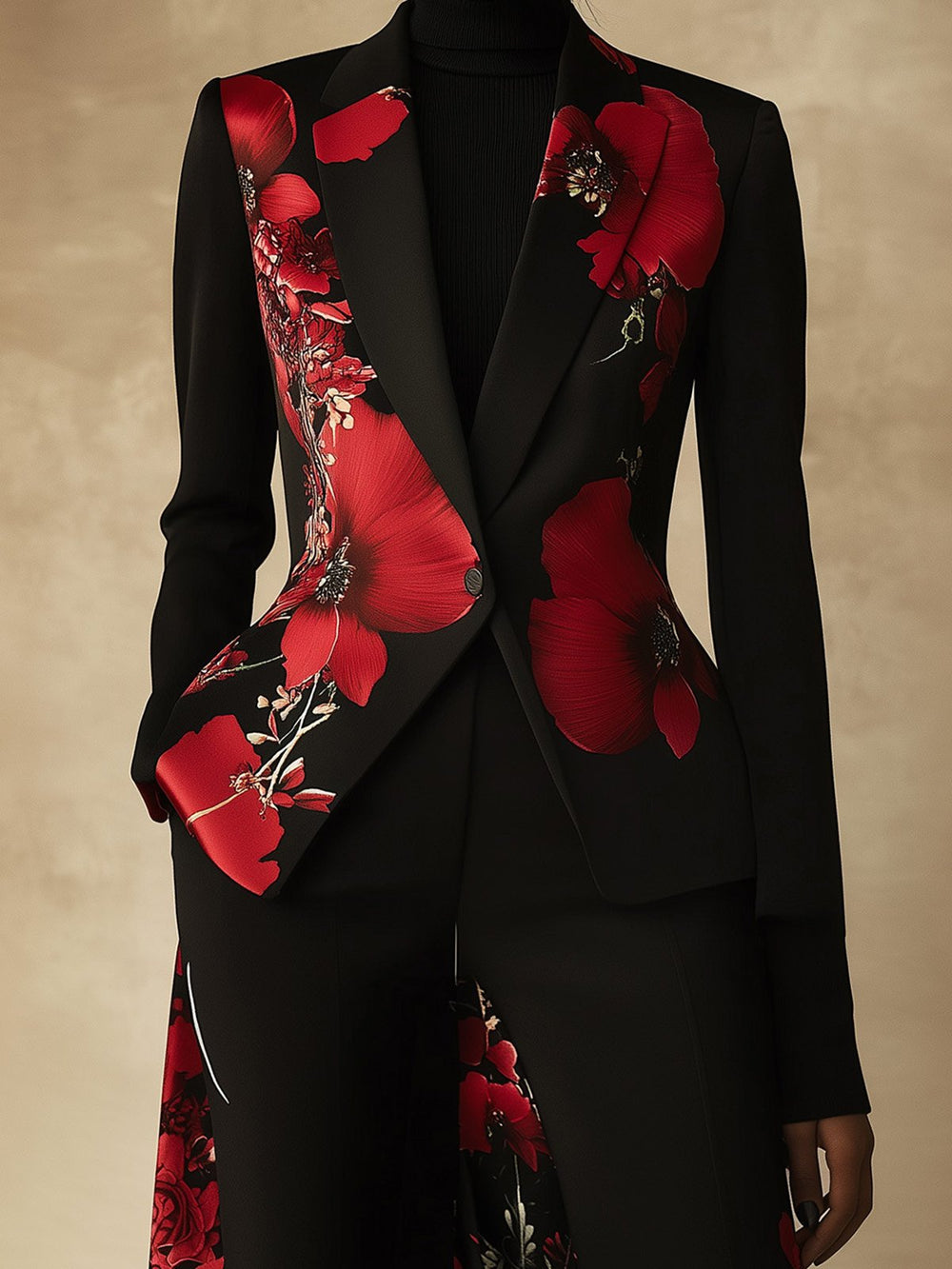 Striking Red Satin Print Blazer