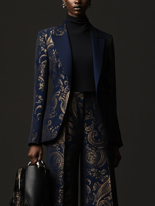 Sophisticated Metallic Print Ensemble - Blazer