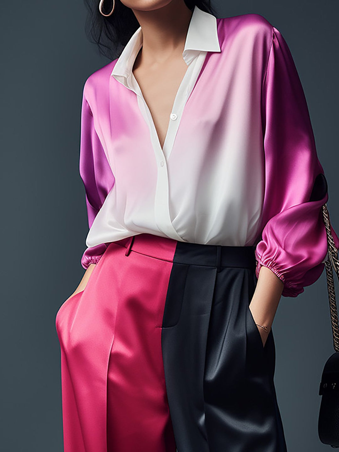 Colorful Gradient Satin Shirt and Pants Set - Shirt