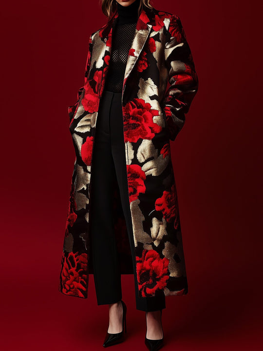 Fiery Petals Satin Overcoat