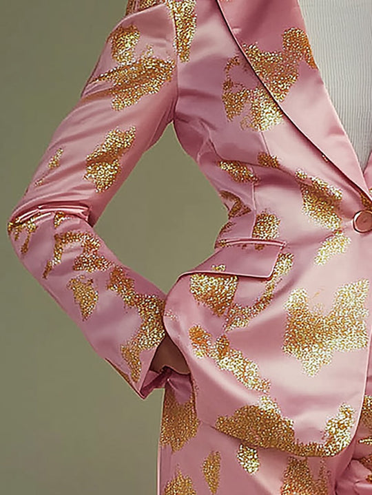 Pink Satin Blazer and Pants Set - Blazer