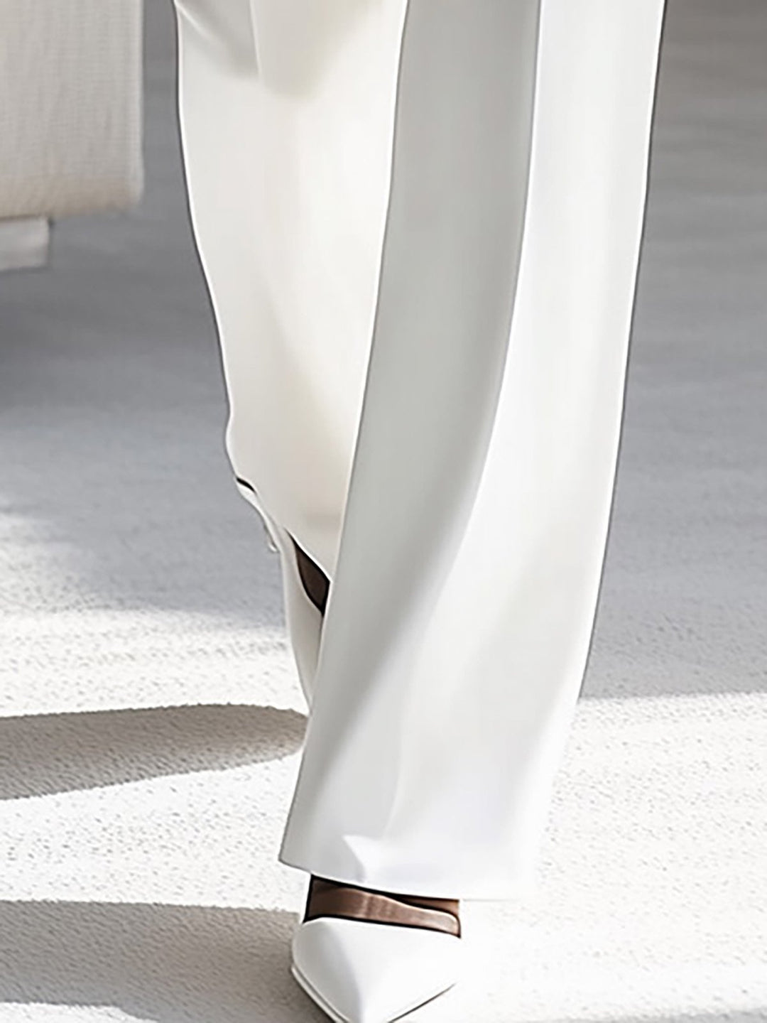 Elegance in White Satin with 3D Rose Accent - Pants