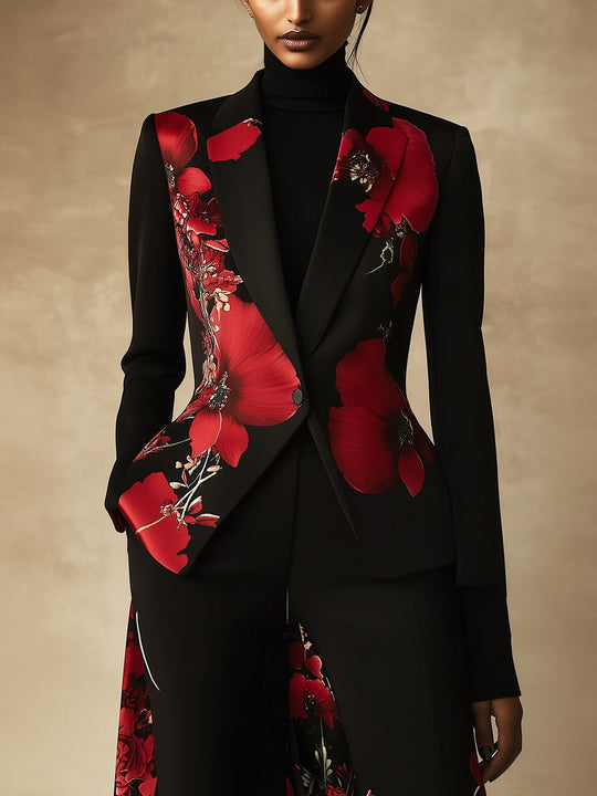 Striking Red Satin Print Blazer