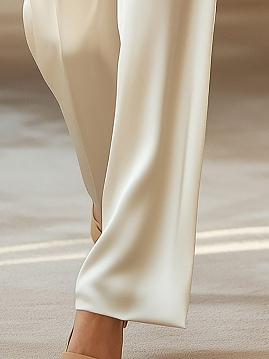 Cream Satin with Lace Accents Suit - Pants