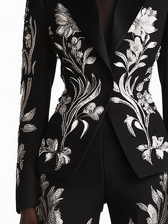 Enchanted Black and Silver Floral Suit - Blazer